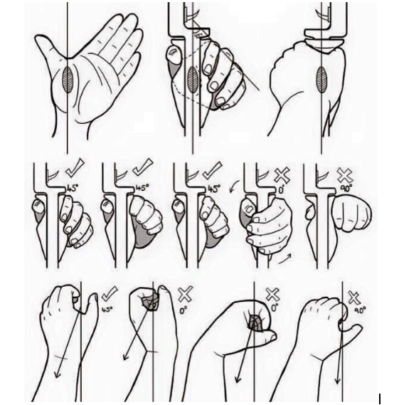 diagram of proper hand placement when gripping a bow