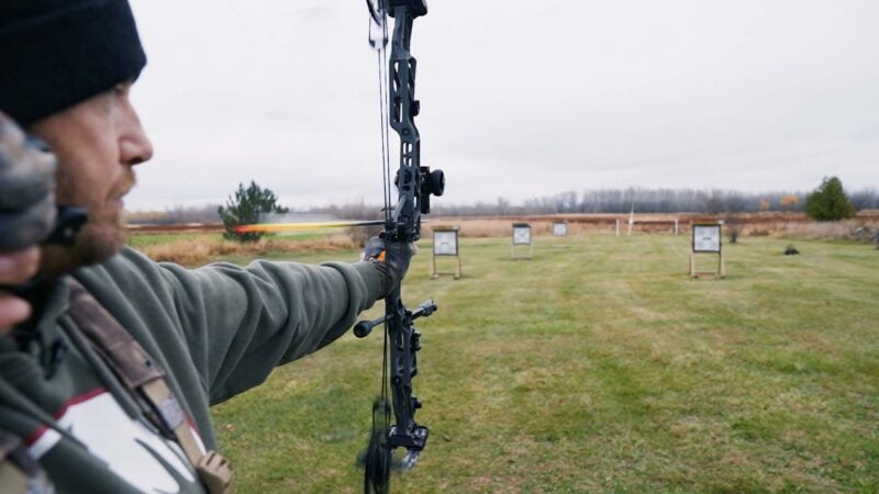 Justin Zarr shooting his Lift X 33 on an archery range.